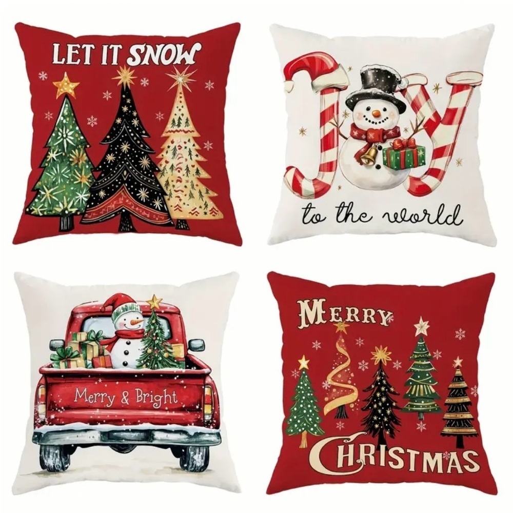 NEW! Christmas Decor Pillow Covers 18 x18 Inches Set of 4 Snowman Christmas Tree